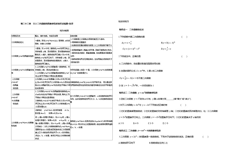 【知识点梳理】2024秋人教版初中数学九年级上册22.1二次函数的图象和性质知识点梳理+测评（含答案）01