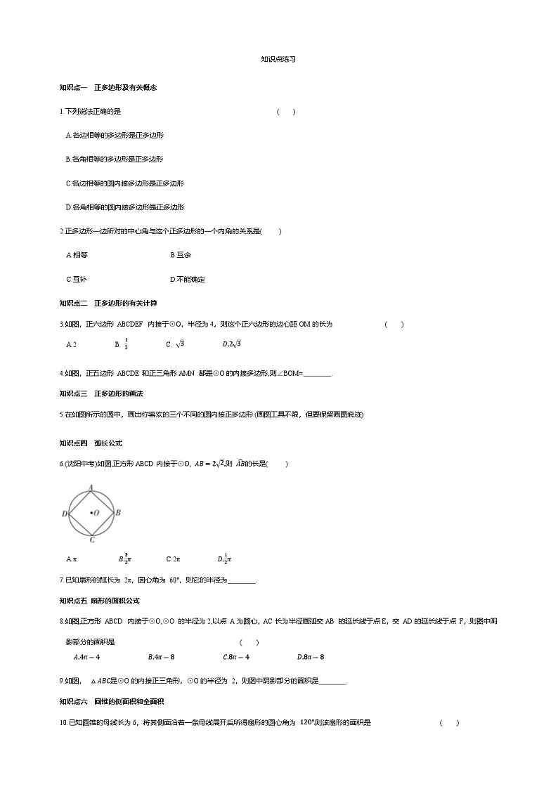 【知识点梳理】2024秋人教版初中数学九年级上册24.3 正多边形和圆  24.4 弧长和扇形面积知识点梳理+测评（含答案）02