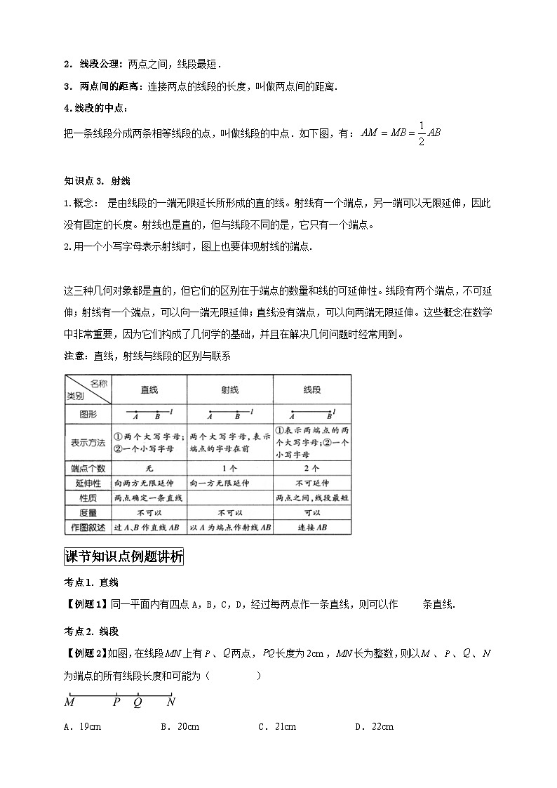 2024-2025学年人教版初中数学七年级上册专题6.2 直线、射线、线段（解析版+原卷版）02