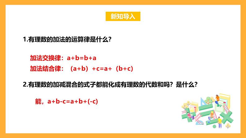 华师大版数学七上 2.8.2《加法运算律在加减混合运算中的应用》课件第3页