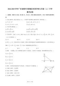 [数学]2024～2025学年广东省惠州市惠城区培英学校九年级(上)开学数学试卷(有答案)