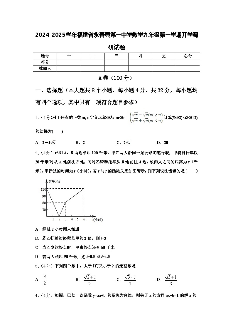 2024-2025学年福建省永春县第一中学数学九年级第一学期开学调研试题【含答案】01
