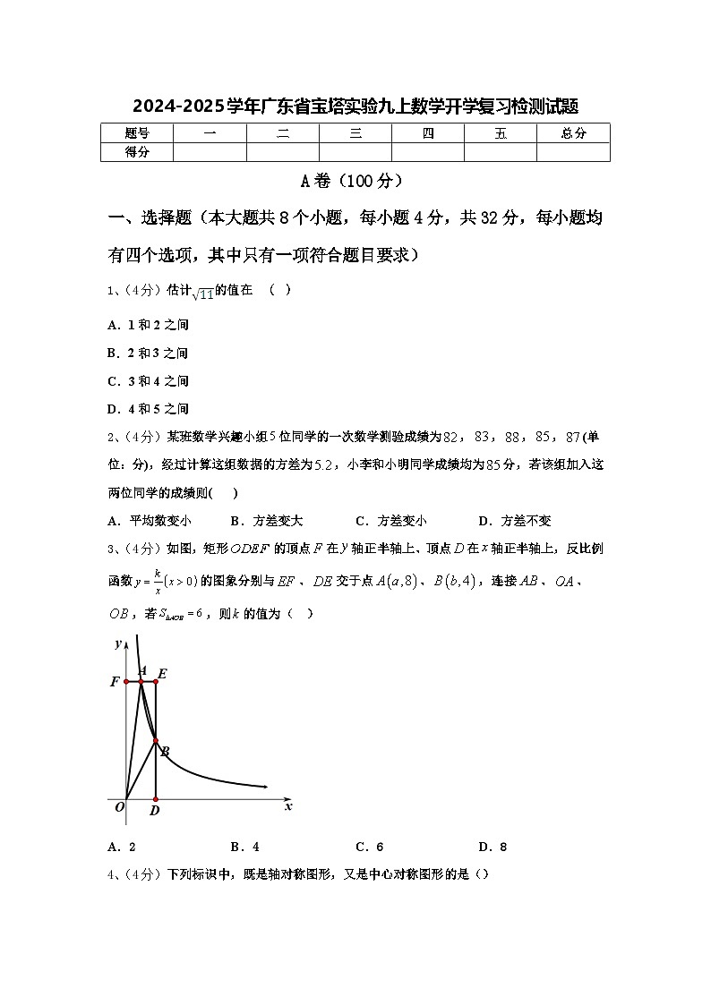 2024-2025学年广东省宝塔实验九上数学开学复习检测试题【含答案】第1页