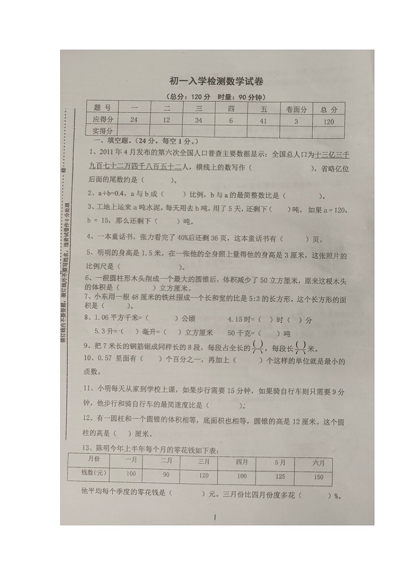 湖南省株洲市攸县江桥街道江桥学校2024-2025学年七年级上学期入学考试数学试题01