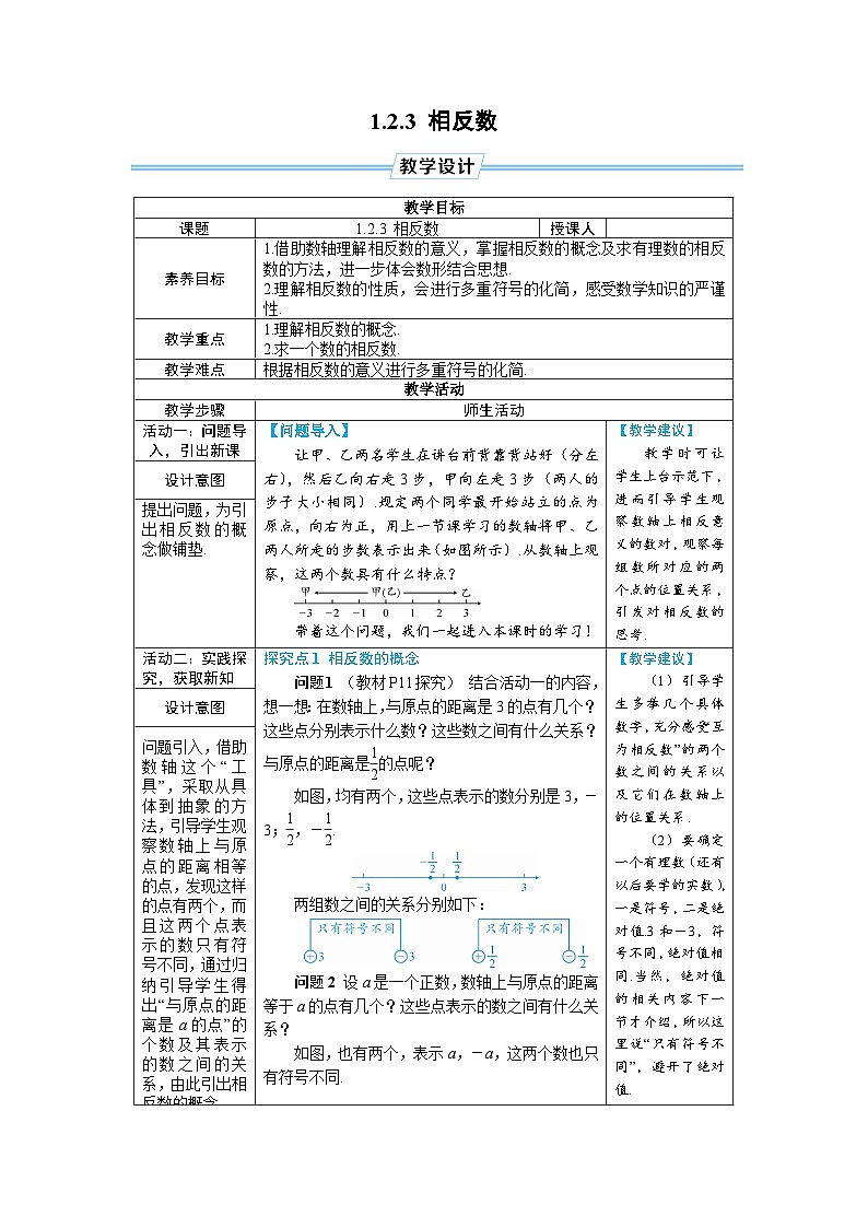 1.2.3 相反数（教学设计） --2024--2025学年人教版（2024）七年级数学上册01