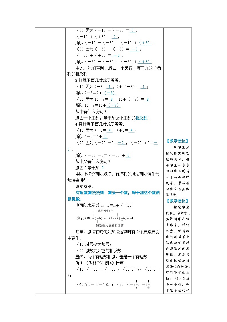 2.1.2 有理数的减法 第1课时 有理数的减法（教学设计） --2024--2025学年人教版（2024）七年级数学上册第2页