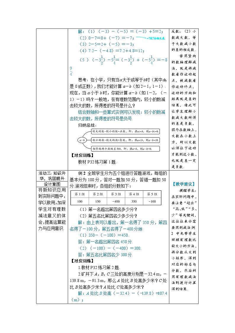 2.1.2 有理数的减法 第1课时 有理数的减法（教学设计） --2024--2025学年人教版（2024）七年级数学上册第3页