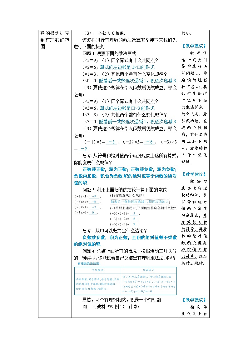 2.2.1 有理数的乘法 第1课时 有理数的乘法（教学设计） --2024--2025学年人教版（2024）七年级数学上册02