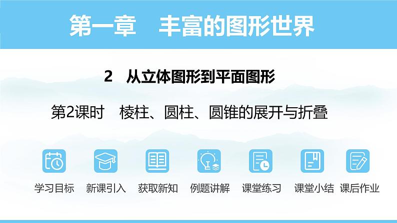 数学北师大版（2024）七年级上册课件 1.2.2  棱柱、圆柱、圆锥的展开与折叠第1页