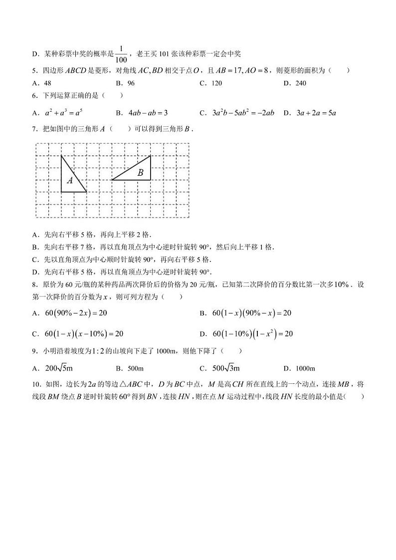 2024年深圳市罗湖教科院附属学校中考模拟数学试题02