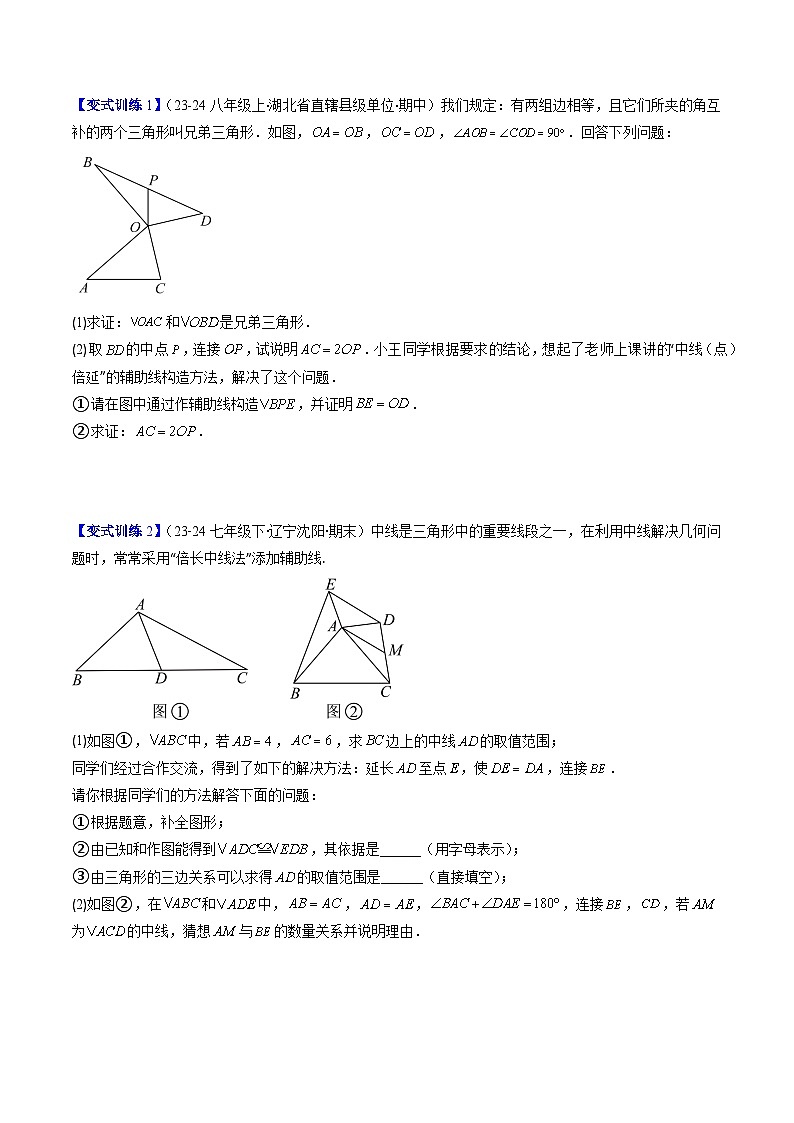 专题02 三角形全等模型之倍长中线与截长补短（原卷版）第3页