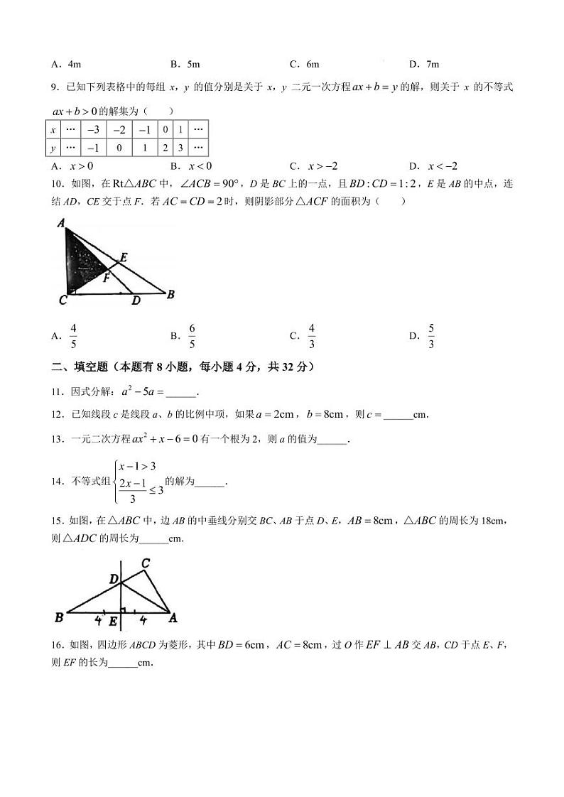 浙江省温州市第二中学2024-2025学年九年级上学期开学考试数学试题第2页