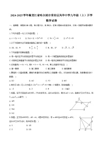 2024-2025学年黑龙江省哈尔滨市香坊区风华中学九年级（上）开学数学试卷（含答案）