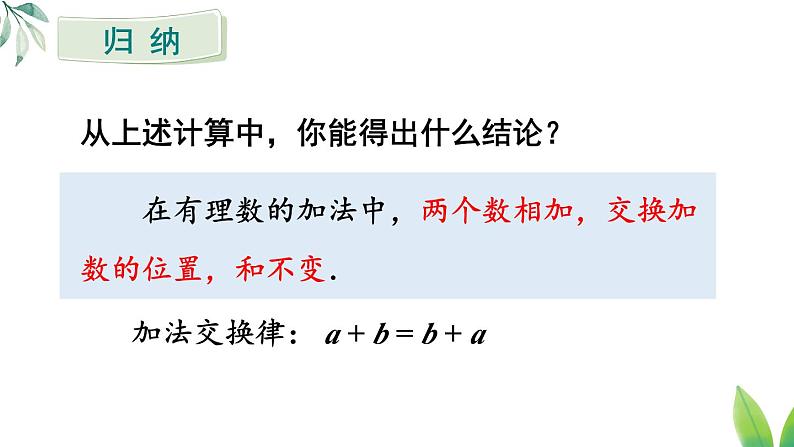 2024新教材人教版数学七年级上册第二章 有理数的运算 2.1.1 有理数的加法 第2课时 有理数的加法运算律课件第6页