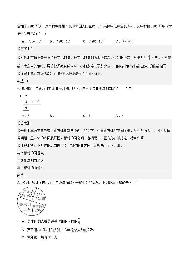 人教版七年级上册数学开学测试卷14（解析版）第2页