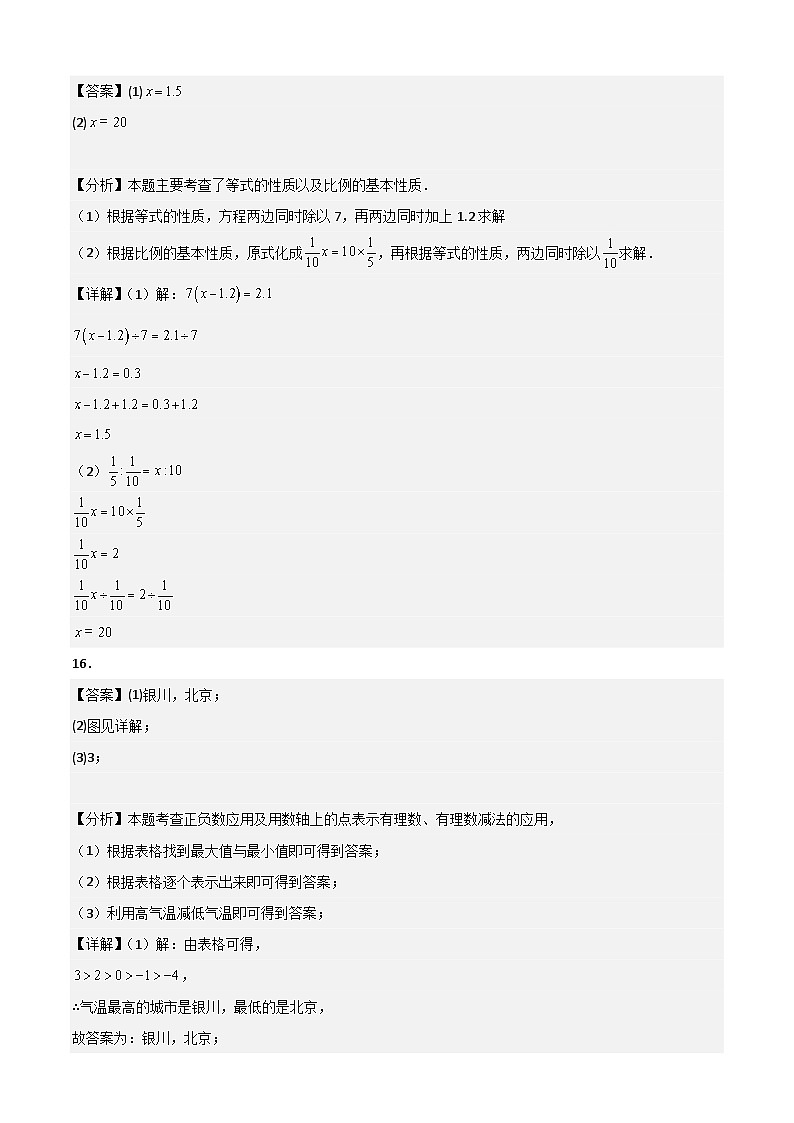 人教版七年级上册数学开学测试卷14 （答案及评分标准）第3页