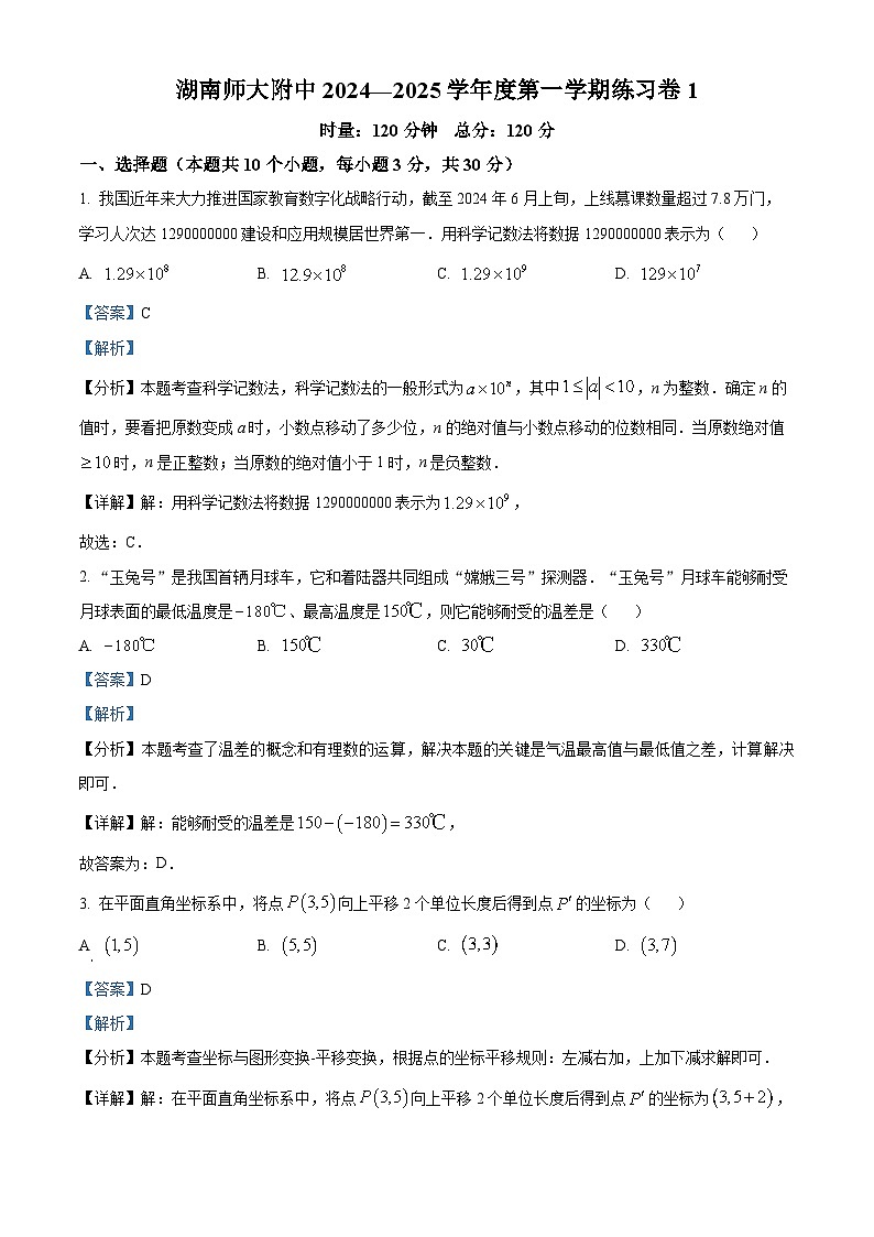 湖南省长沙市湖南师范大学附属中学2024-2025学年八年级上学期入学考试数学试题（解析版）01