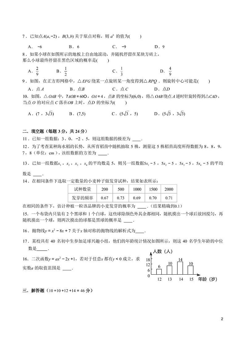 湖南师大附中2024-2025学年九年级上学期入学考试数学试卷02