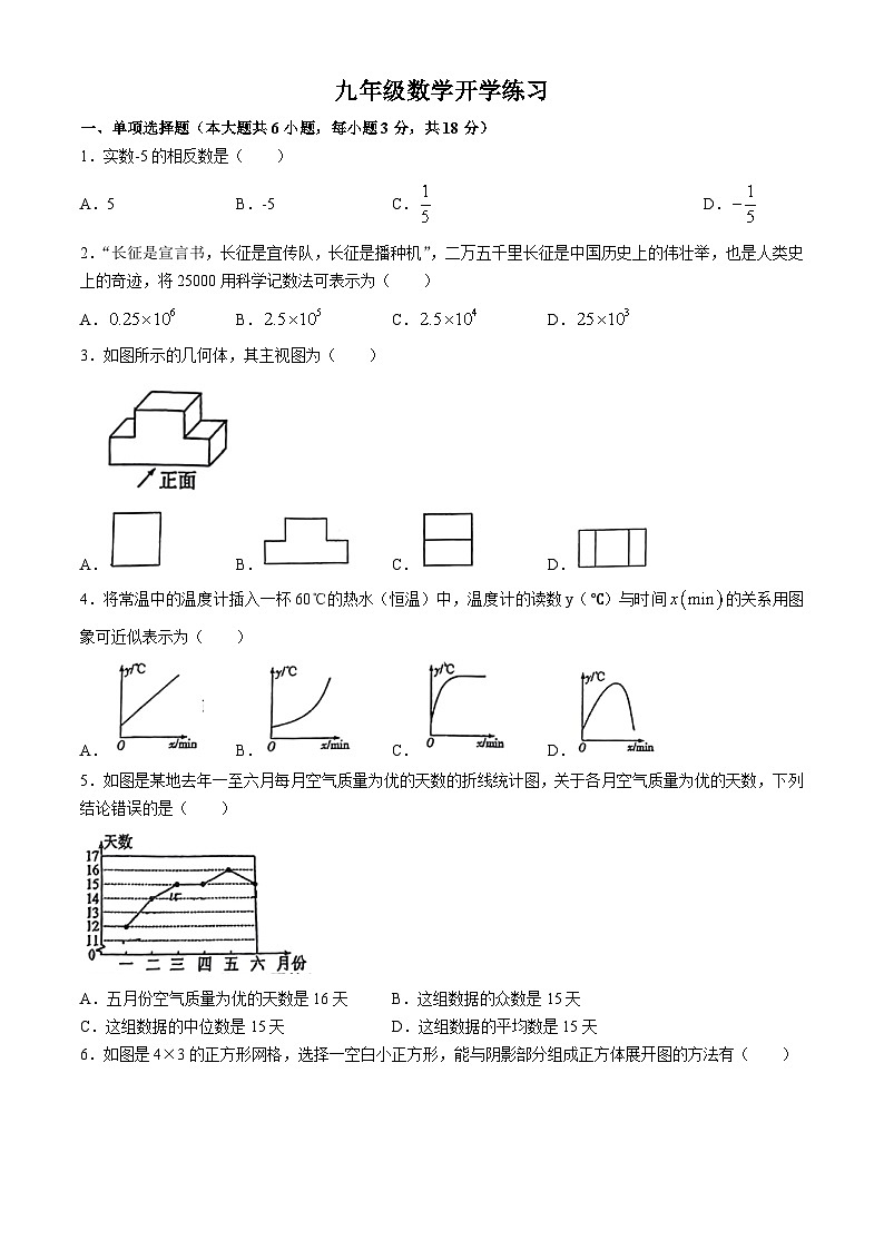 江西省赣州市南康区部分学校2024-2025学年九年级上学期开学考试数学试题(无答案)第1页