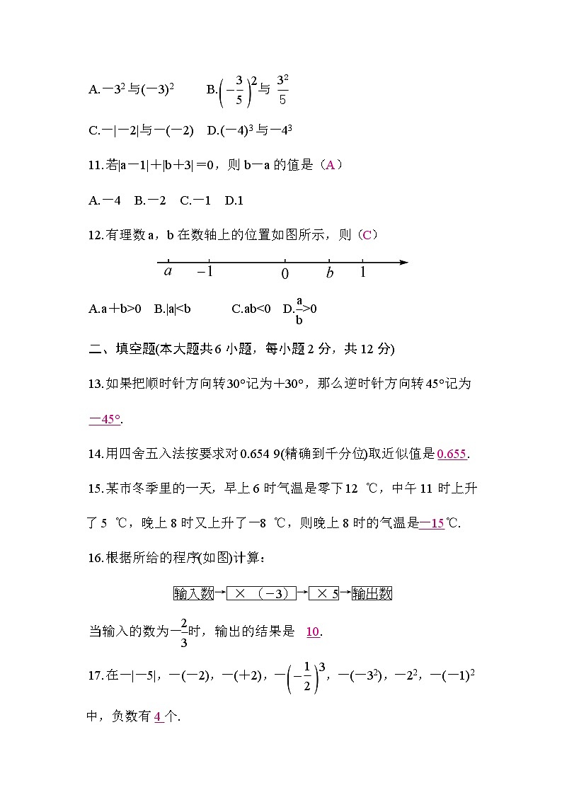 人教版（2024）2024-2025学年七年级数学上册第一、二章质量评价 答案版第3页