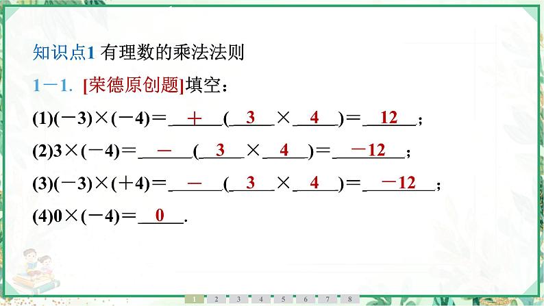 人教版2024-2025学年七年级数学上册2.2　2.2.1　有理数的乘法　第1课时　有理数的乘法法则（学案课件）第4页