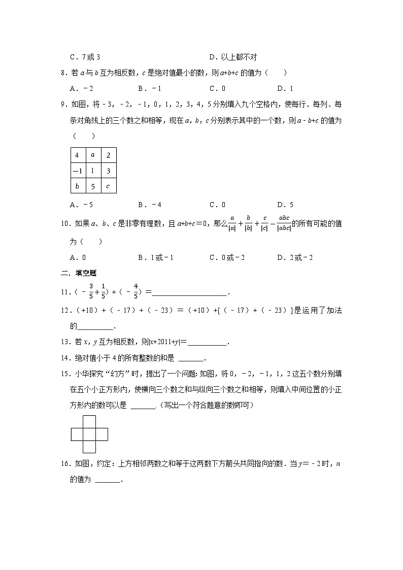 2.1.1有理数的加法（第二课时） 同步练习人教版（2024 ） 数学七年级上册02