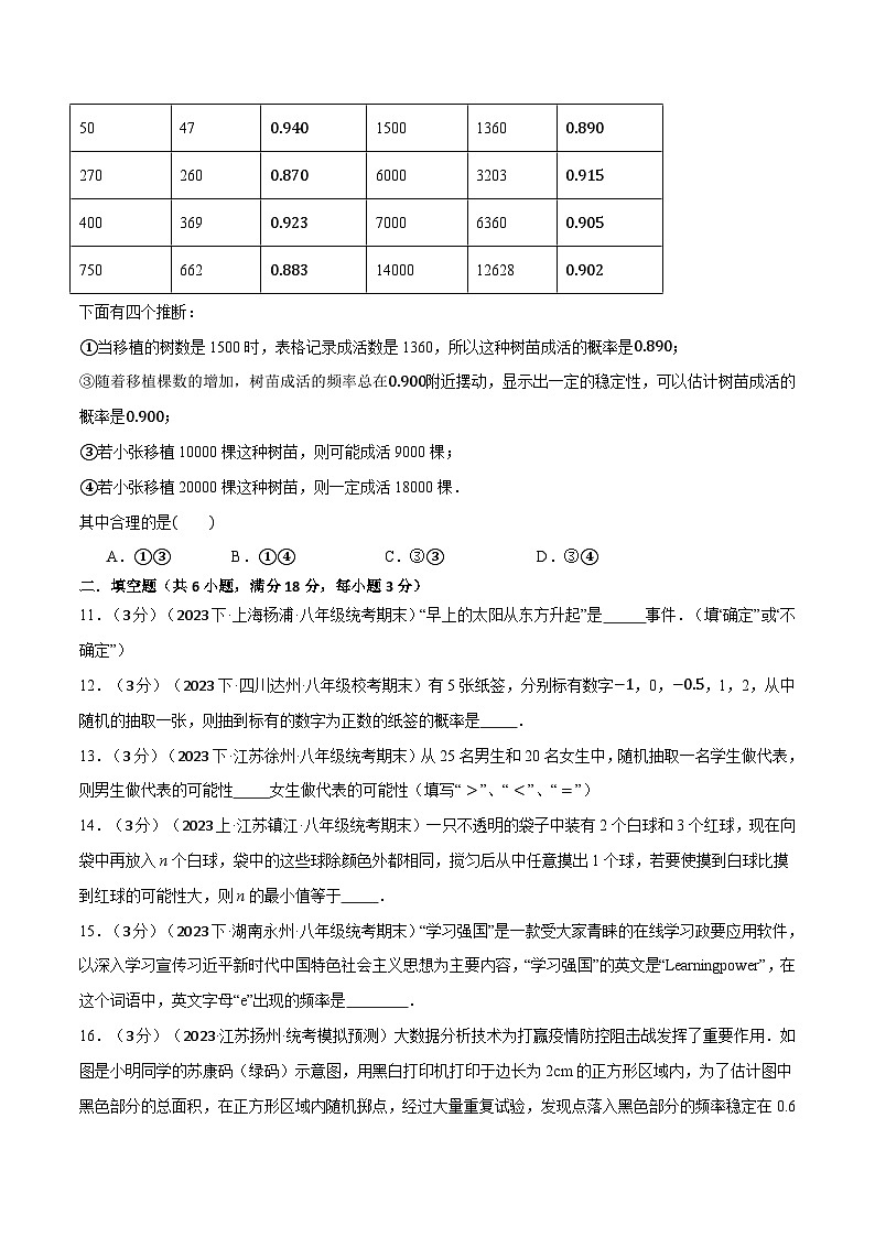苏科版八年级数学下册举一反三专题8.2认识概率章末拔尖卷同步练习(学生版+解析)第3页