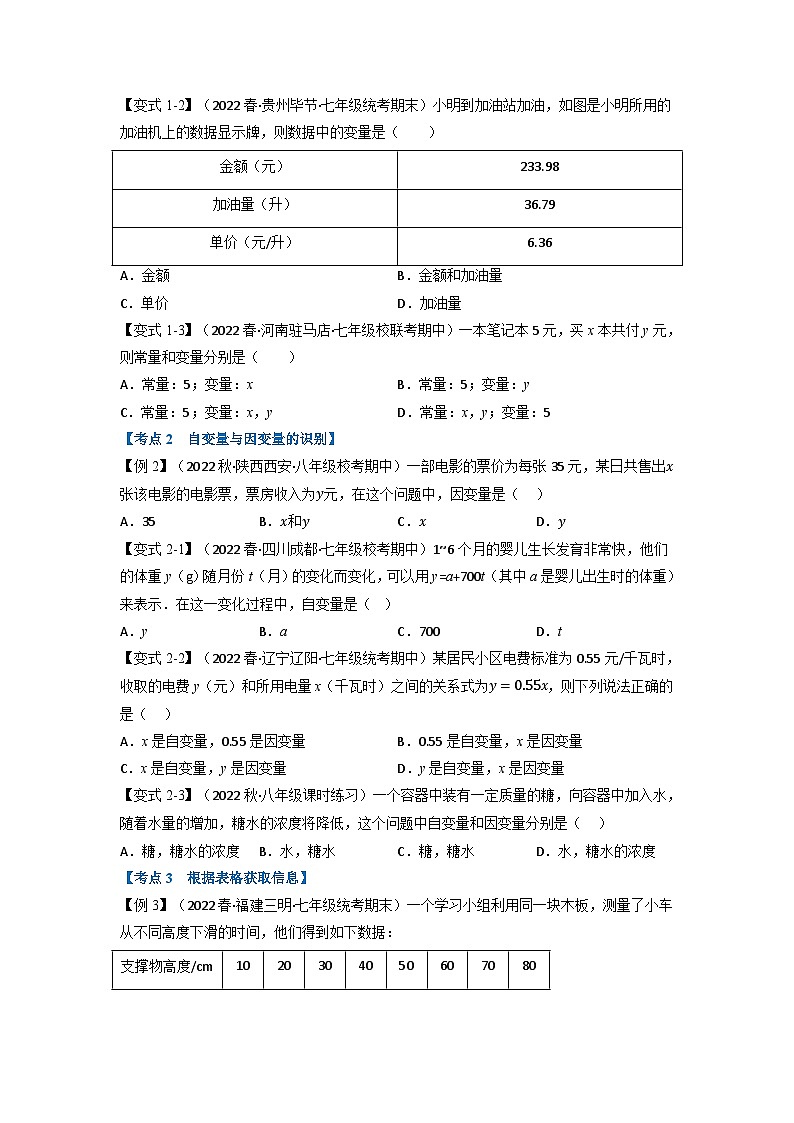 北师大版七年级数学下册举一反三系列7.3期中期末专项复习之变量之间的关系十四大必考点同步学案(学生版+解析)第2页
