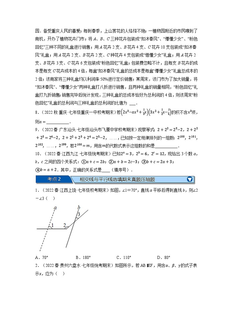 北师大版七年级数学下册举一反三系列7.9期末复习之选填压轴题专项训练(北师大版)同步学案(学生版+解析)02