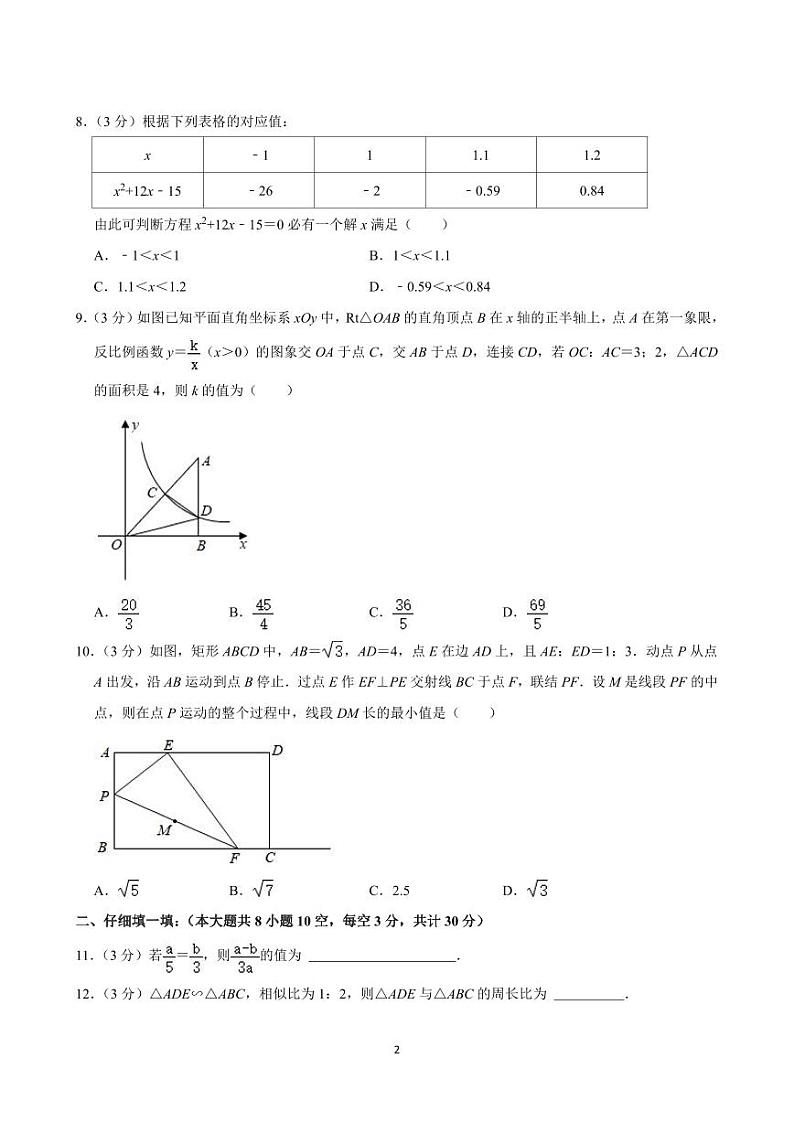 2023-2024学年梁溪区东林中学九年级（上）第一次月考数学试卷第2页