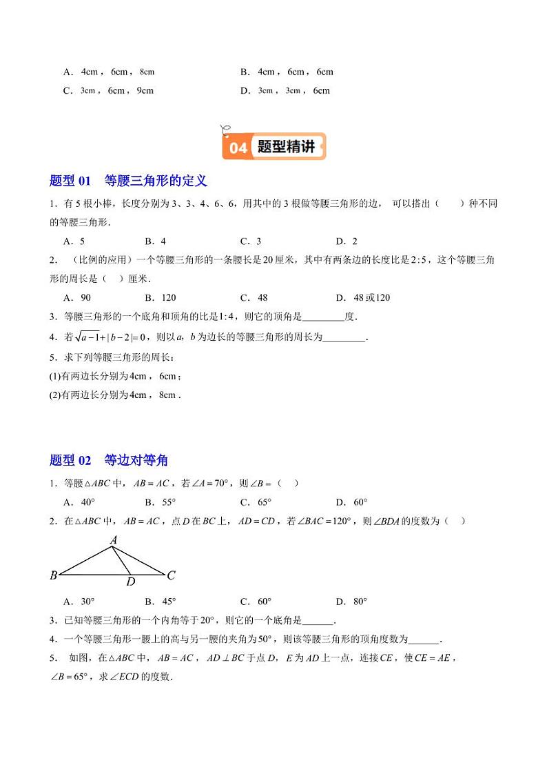 第02讲 等腰三角形（1个知识点+5大题型+18道强化训练）（含答案） 2024-2025学年八年级数学上册同步学与练（浙教版）02