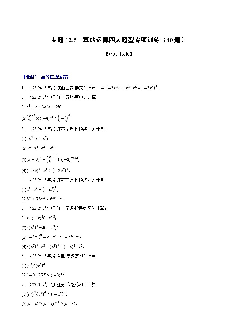 专题12.5 幂的运算四大题型专项训练（40题）（华东师大版）（原卷版）第1页