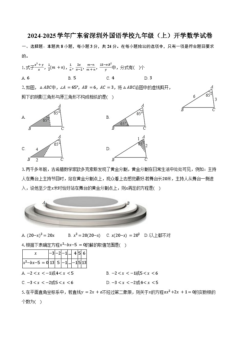 2024-2025学年广东省深圳外国语学校九年级（上）开学数学试卷（含答案）01