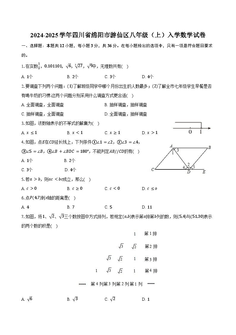 2024-2025学年四川省绵阳市游仙区八年级（上）入学数学试卷（含答案）第1页