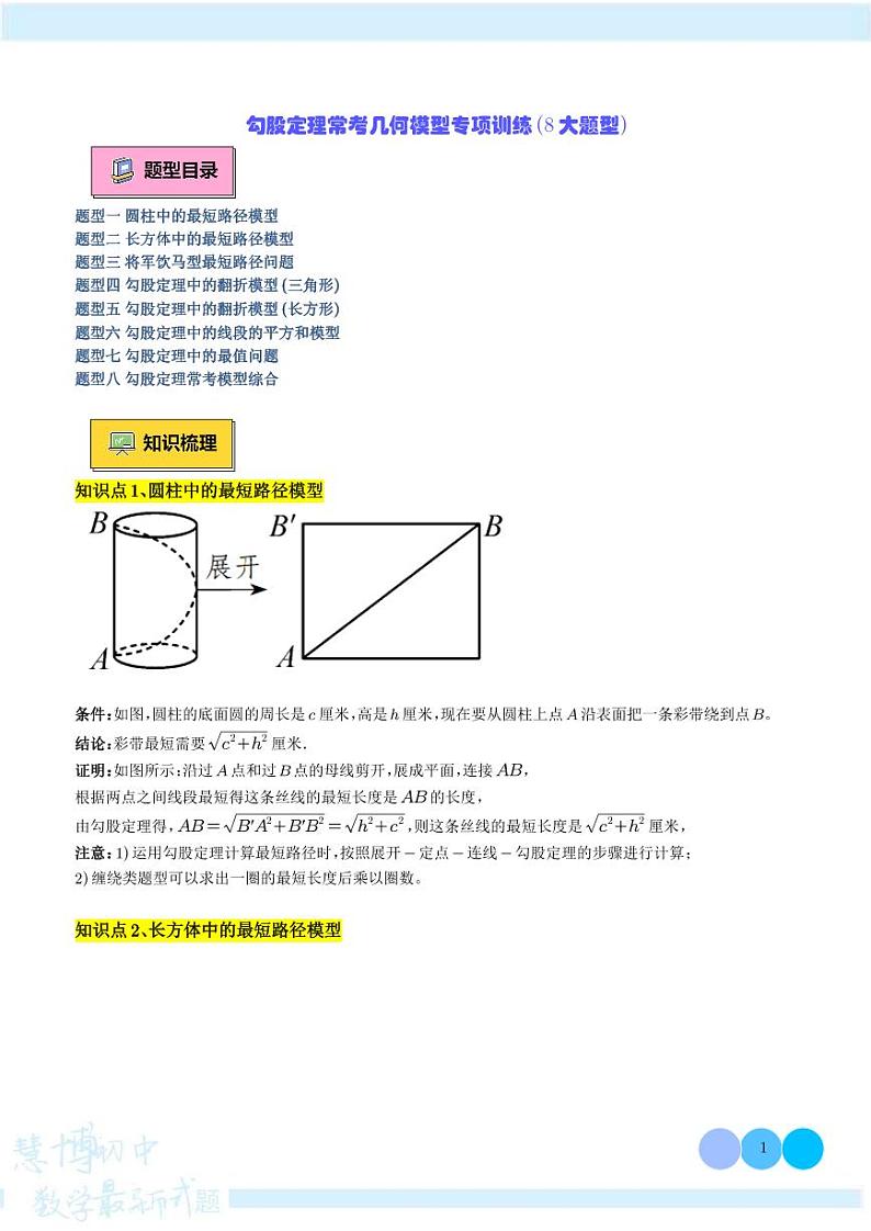 勾股定理常考几何模型专项训练（8大题型）（解析版）第1页