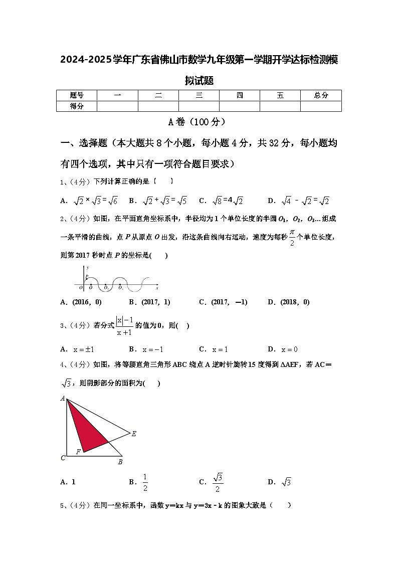 2024-2025学年广东省佛山市数学九年级第一学期开学达标检测模拟试题【含答案】01