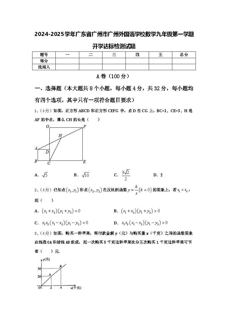 2024-2025学年广东省广州市广州外国语学校数学九年级第一学期开学达标检测试题【含答案】第1页