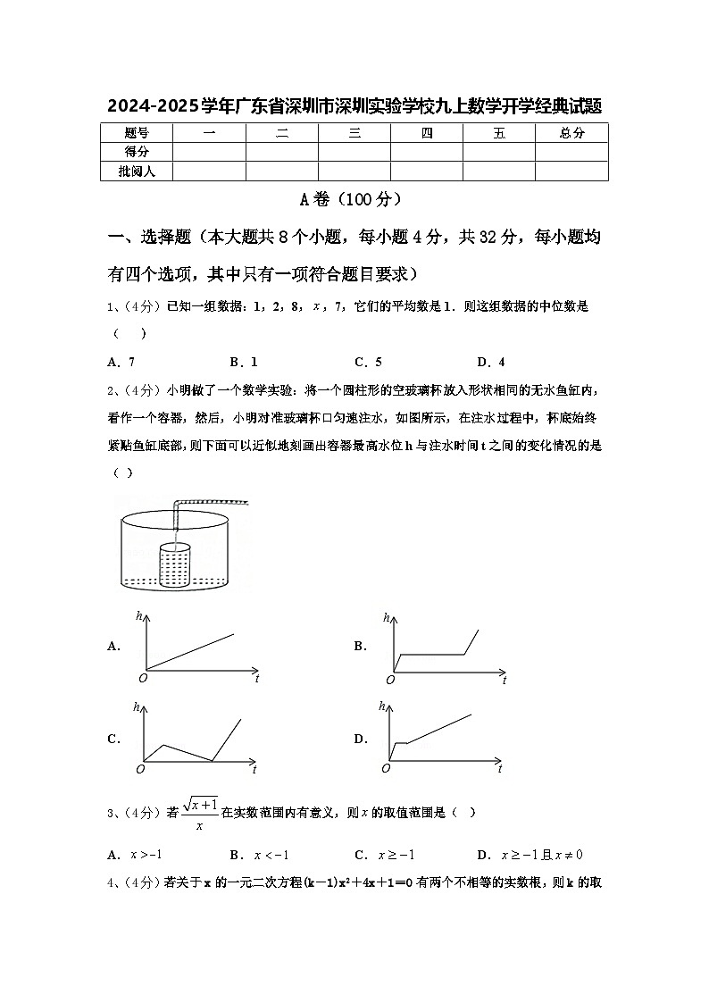 2024-2025学年广东省深圳市深圳实验学校九上数学开学经典试题【含答案】第1页