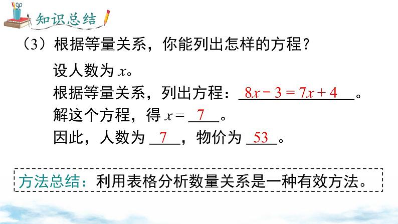 北师大版（2024）数学七年级上册 同步备课5.3 第2课时  “盈余不足”问题 课件06