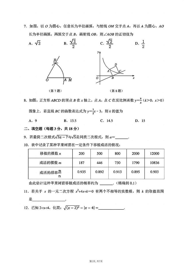 吉林省长春市第一〇八学校2024-2025学年九年级上学期第一次月考数学试题第2页