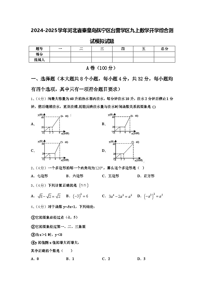 2024-2025学年河北省秦皇岛抚宁区台营学区九上数学开学综合测试模拟试题【含答案】第1页