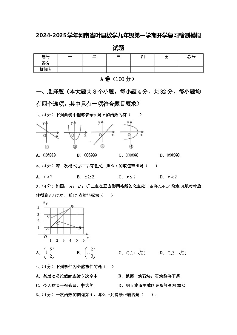 2024-2025学年河南省叶县数学九年级第一学期开学复习检测模拟试题【含答案】第1页