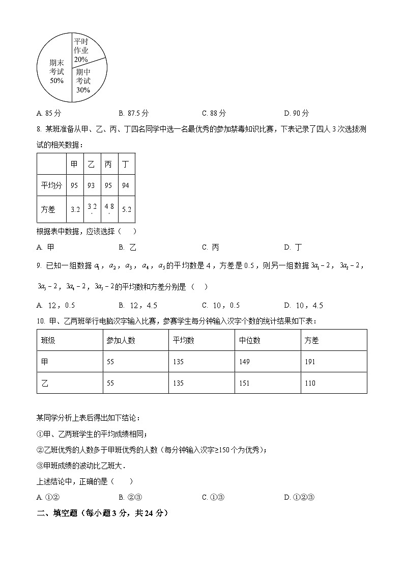 山东省宁津县张宅中学2024-2025学年九年级上学期开学检测数学试题（原卷版）第2页