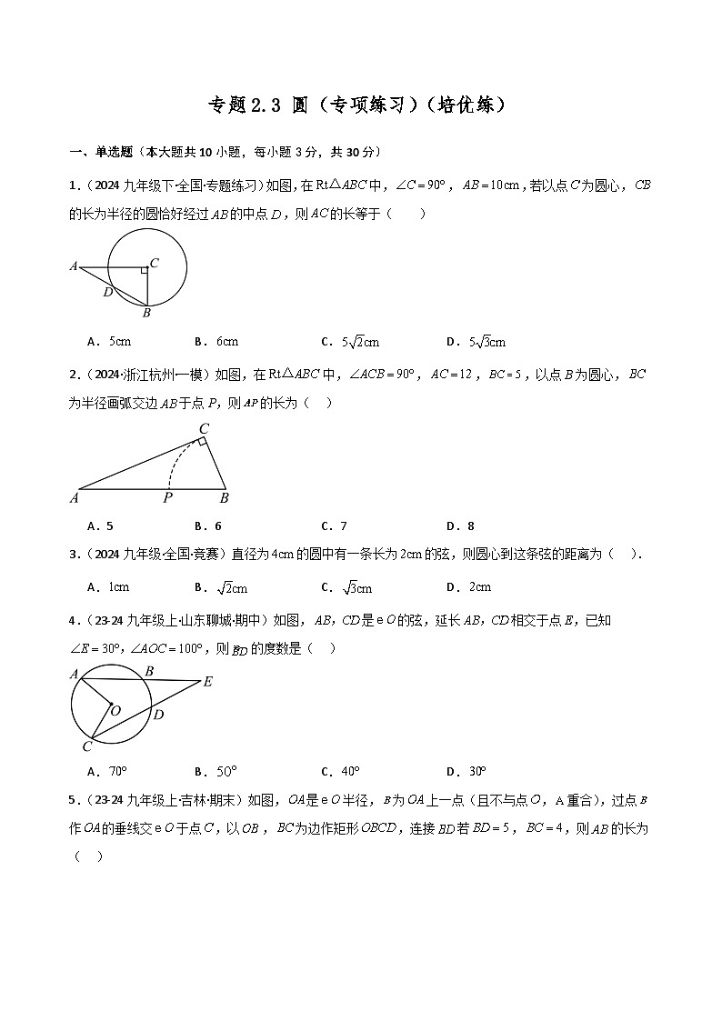 苏科版2024-2025学年九年级数学上册2.3 圆（专项练习）（培优练）（含答案）01