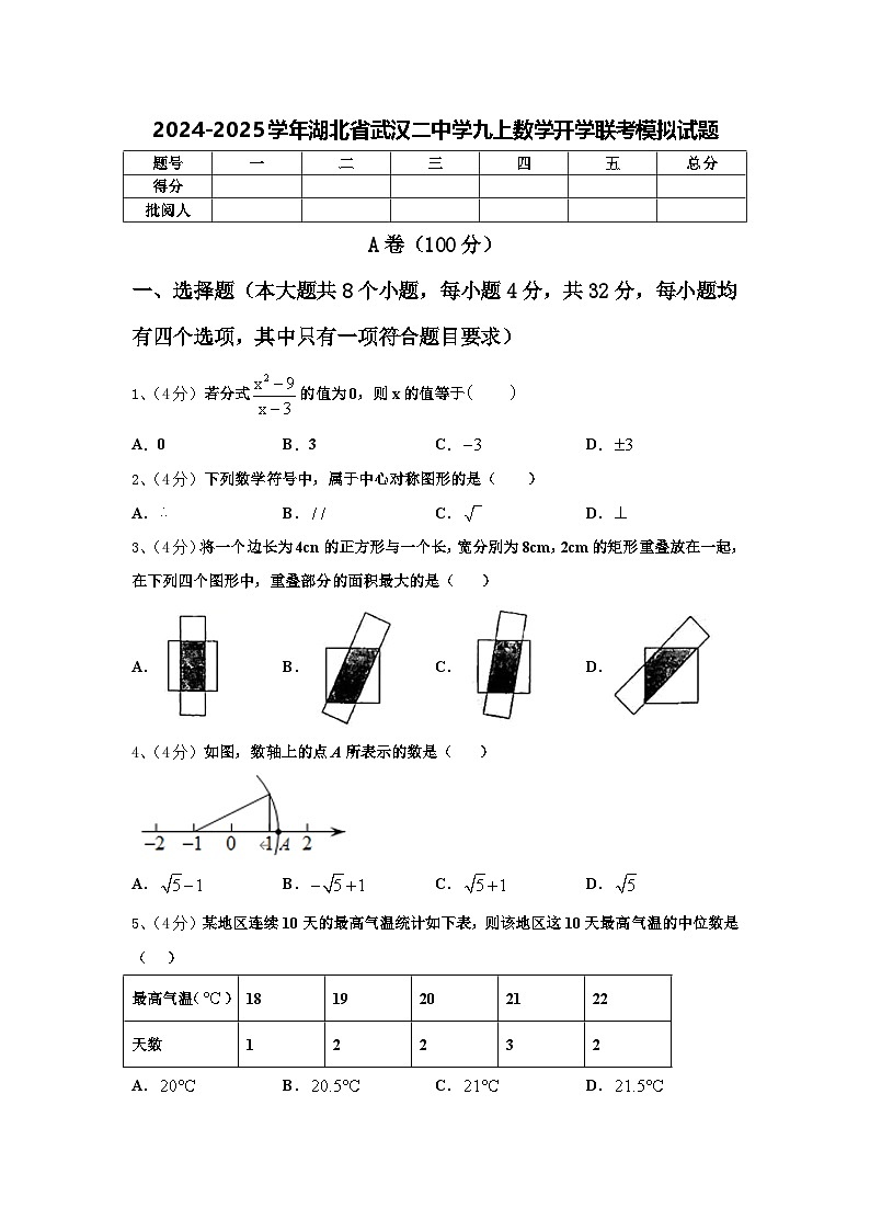 2024-2025学年湖北省武汉二中学九上数学开学联考模拟试题【含答案】第1页