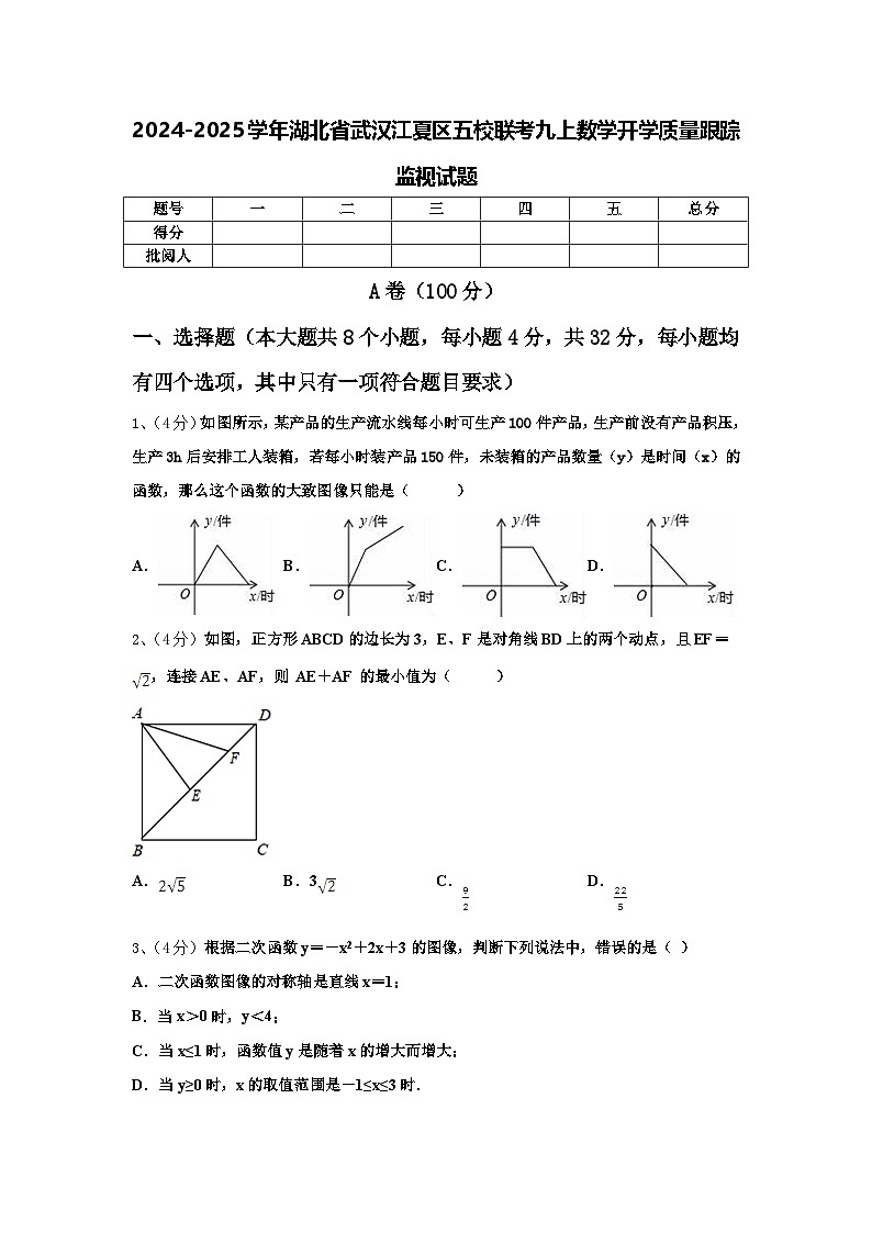 2024-2025学年湖北省武汉江夏区五校联考九上数学开学质量跟踪监视试题【含答案】第1页