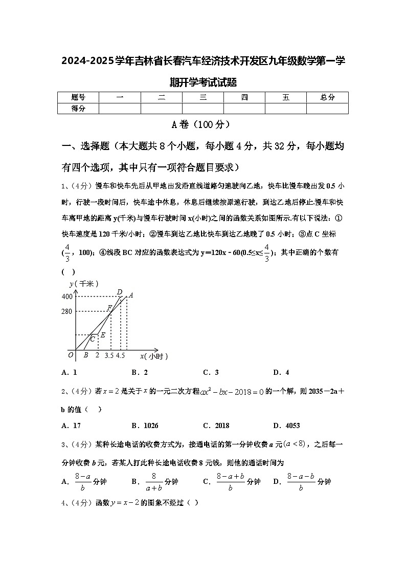 2024-2025学年吉林省长春汽车经济技术开发区九年级数学第一学期开学考试试题【含答案】第1页