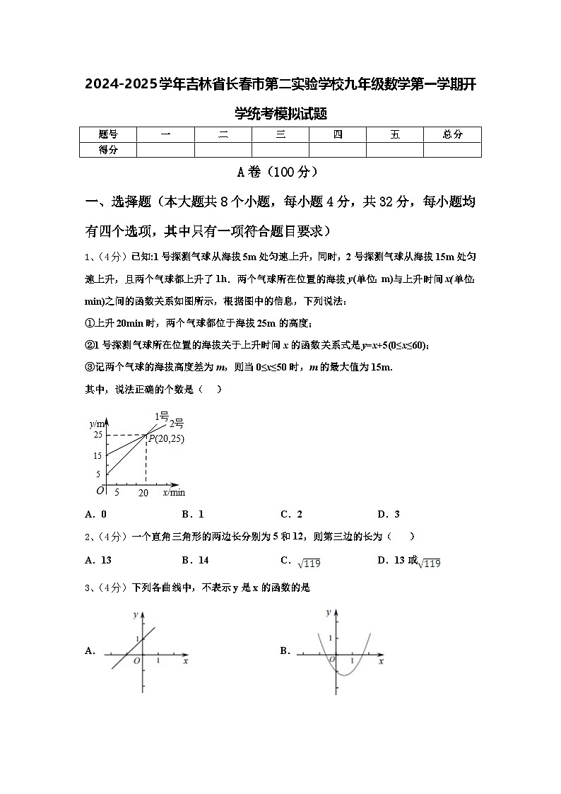 2024-2025学年吉林省长春市第二实验学校九年级数学第一学期开学统考模拟试题【含答案】第1页