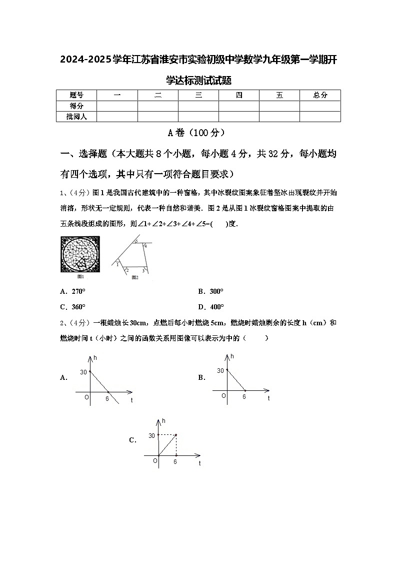 2024-2025学年江苏省淮安市实验初级中学数学九年级第一学期开学达标测试试题【含答案】第1页