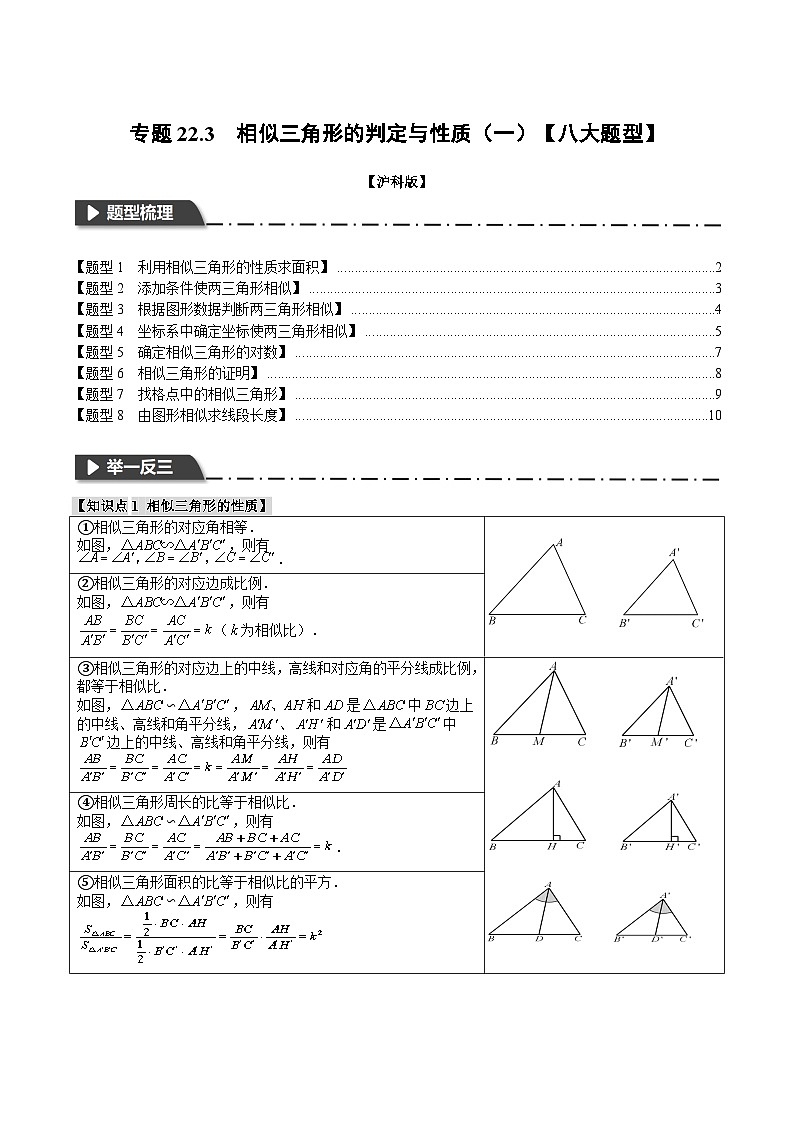 沪科版九年级数学上册精品专练22.3相似三角形的判定与性质(一)【八大题型】(学生版+解析)01